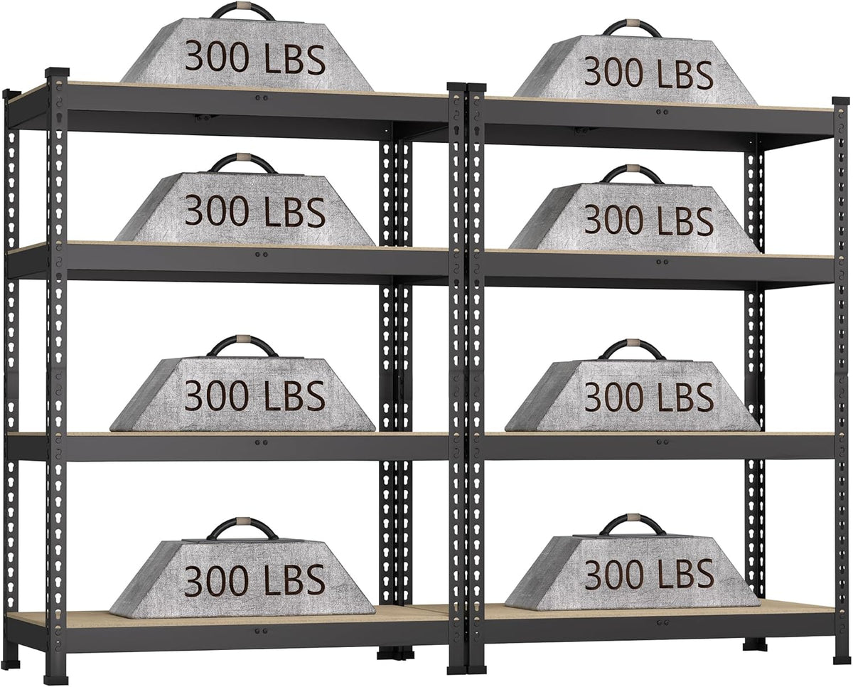 2 Packs 36" W x 16" D x 55" H Adjustable Garage Storage Shelves - 4-Shelf Heavy Duty Shelving Unit, Metal Utility Storage Organizer Racks for Warehouse Pantry Closet Kitchen, Black