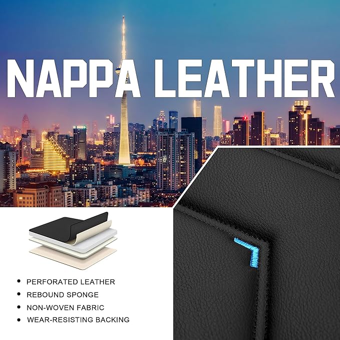 CTDS Car Seat Covers for Toyota Corolla 2000-2026, Stylish Sport Seat Cover, Premium Nappa Leather Car Seat Cover. Automobile Seat Covers Sets.(Standard 2 Seats/Black Blue)