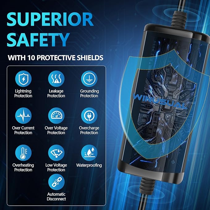Portable Level 2 EV Charger, 6-32A, 220-240V, NEMA 14-50P, 25FT, Electric Car J1772 Charger for Home and Travel, Reliable and Durable EV Charging Cable