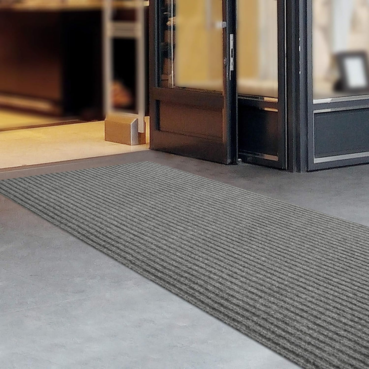 iCustomRug Spartan Weather Warrior Duty Indoor/Outdoor Utility Ribbed in 3ft,4ft,6ft Widths 70 Custom Sizes with Natural Non-Slip Rubber Backing 4'X60' in Grey