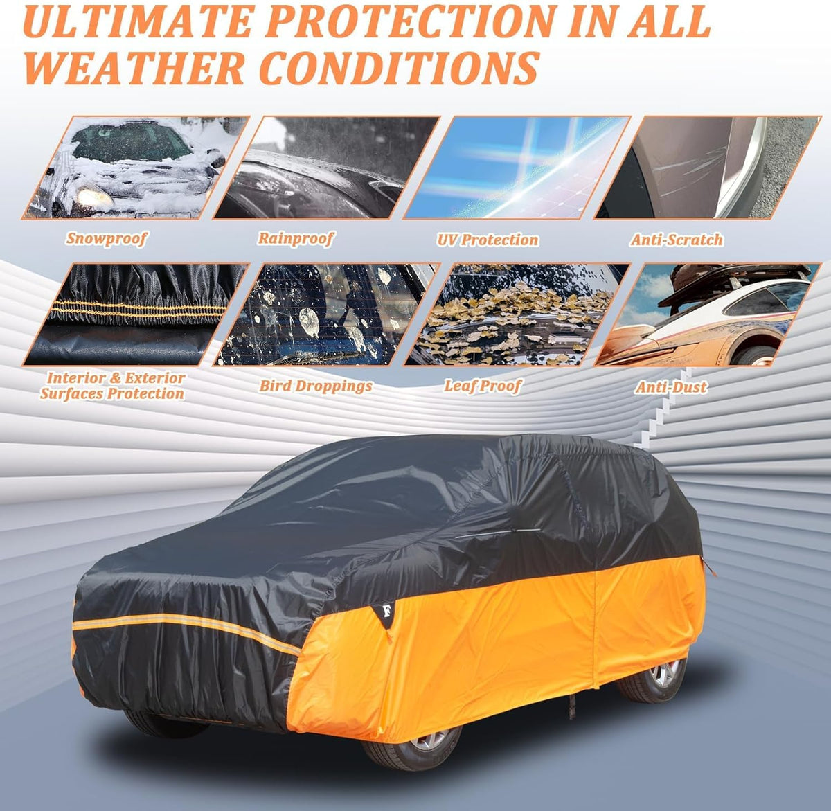 Car Covers Waterproof All Weather for Automobiles, Indoor Outdoor Windproof Dust Rain Sun Snow UV Protection Breathable Full Exterior Covers, Universal Vechicle Tarp Cover Fit 191-205 inches SUV