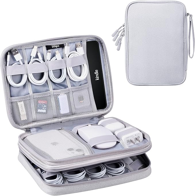 DDgro Cable Organizer Bag, Large Charger Cord Travel Case for Electronics & Tech Accessories (Large, Light Grey)