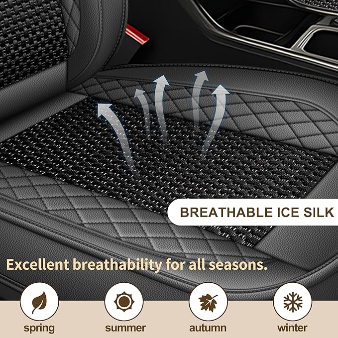 TTX LIGHTING for Kia Seltos 2021-2026 Car Seat Covers, Breathable Ice Silk & Leather Seat Protector, Cool & Anti-Sweat for Long Driving, Airbag Compatible, 5 Seats Full Set (Black&Gray)