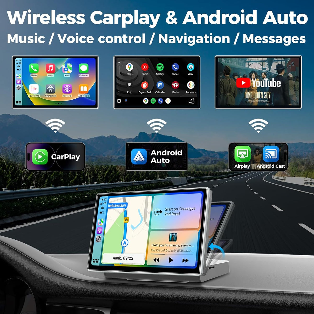7" Wireless Apple CarPlay Android Auto Screen for Car - 4K Dash Cam, GPS Navigation, HD Touchscreen, AirPlay, 1080P Backup Camera, Car Stereo