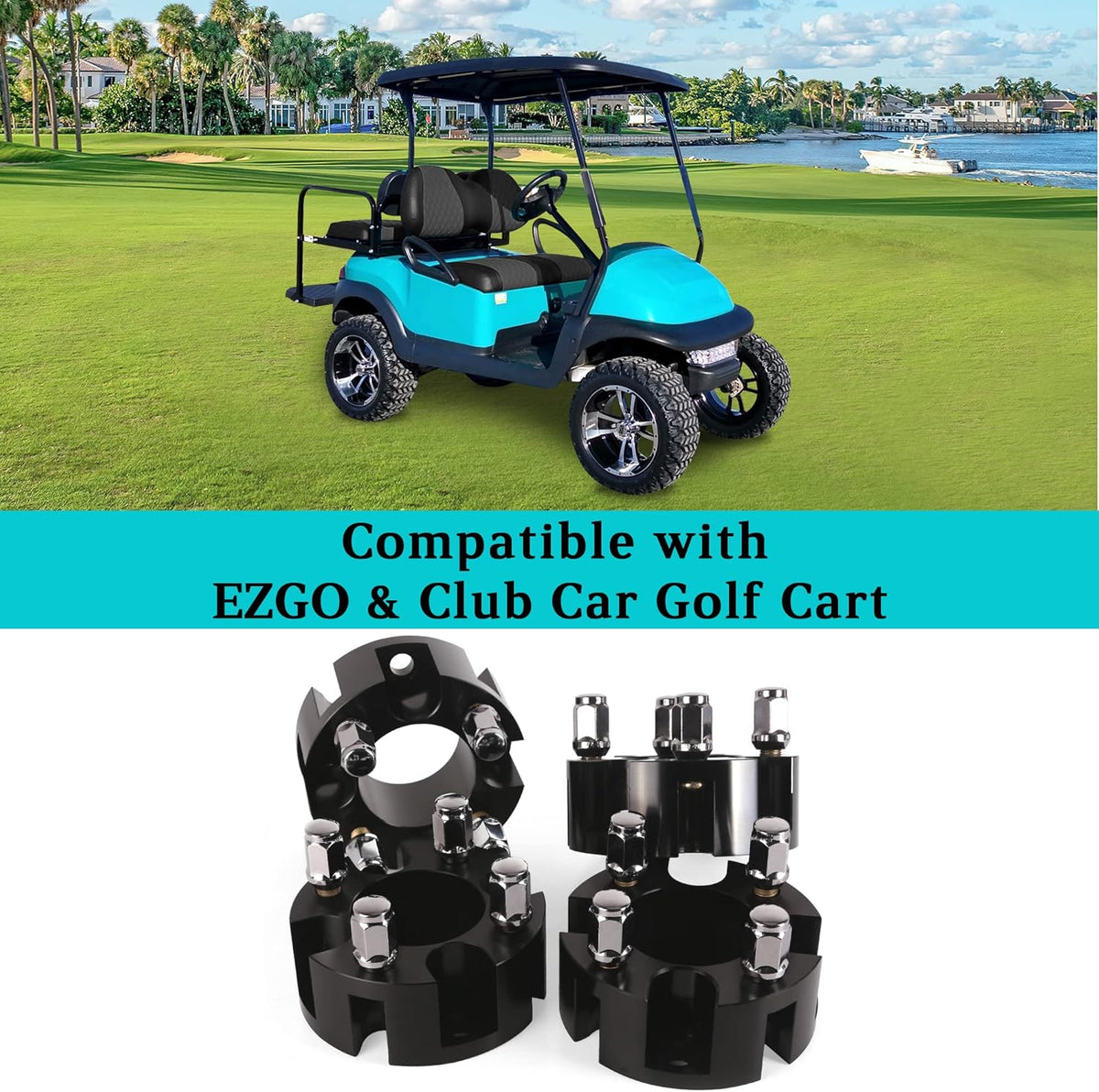 10L0L Golf Cart Wheel Spacers Adapters 2 Inch for EZGO Club Car 4 Lug (4x4 Bolt Pattern, 68mm Hub Bore, 1/2-20 Studs) - 4 Pack