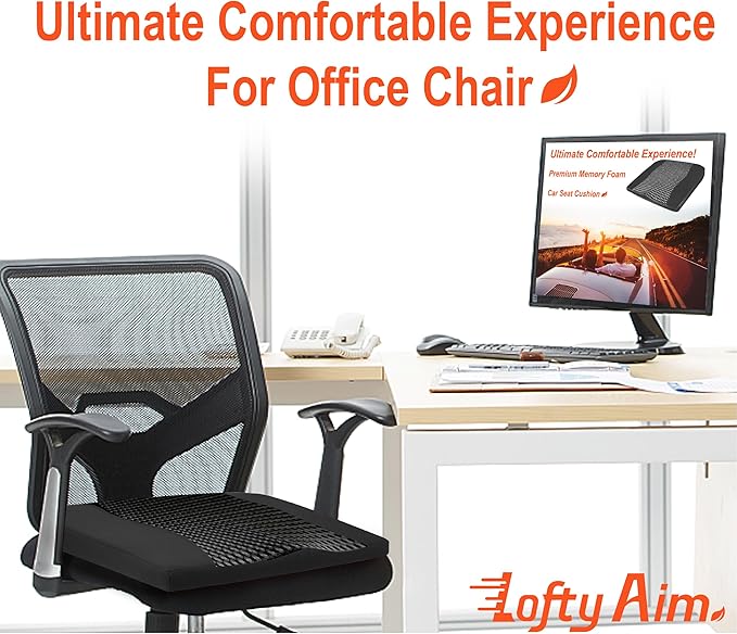 Car Seat Cushion, Comfort Memory Foam Car Cushions for Driving - Sciatica & Lower Back Pain Relief, Driver Seat Pillow for Auto, Office Chair, Wheelchair - 4D Mesh Black