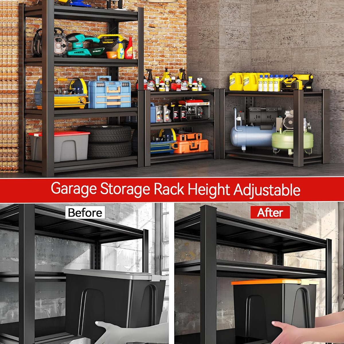 Metal Garage Shelving Unit, Heavy Duty 4-Tier Adjustable Storage Rack, Steel Shelving,2000 lbs Capacity, Industrial Shelves for Heavy Tools and Equipment (4-Tier 54" H x 36" W x 14" D)