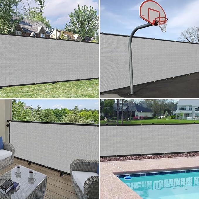 Windscreen4less Privacy Fence Screen Heavy Duty Windscreen Fencing Mesh Fabric Shade Net Cover with Brass Grommtes for Outdoor Wall Garden Yard Pool Deck, 8'x79' Light Gray