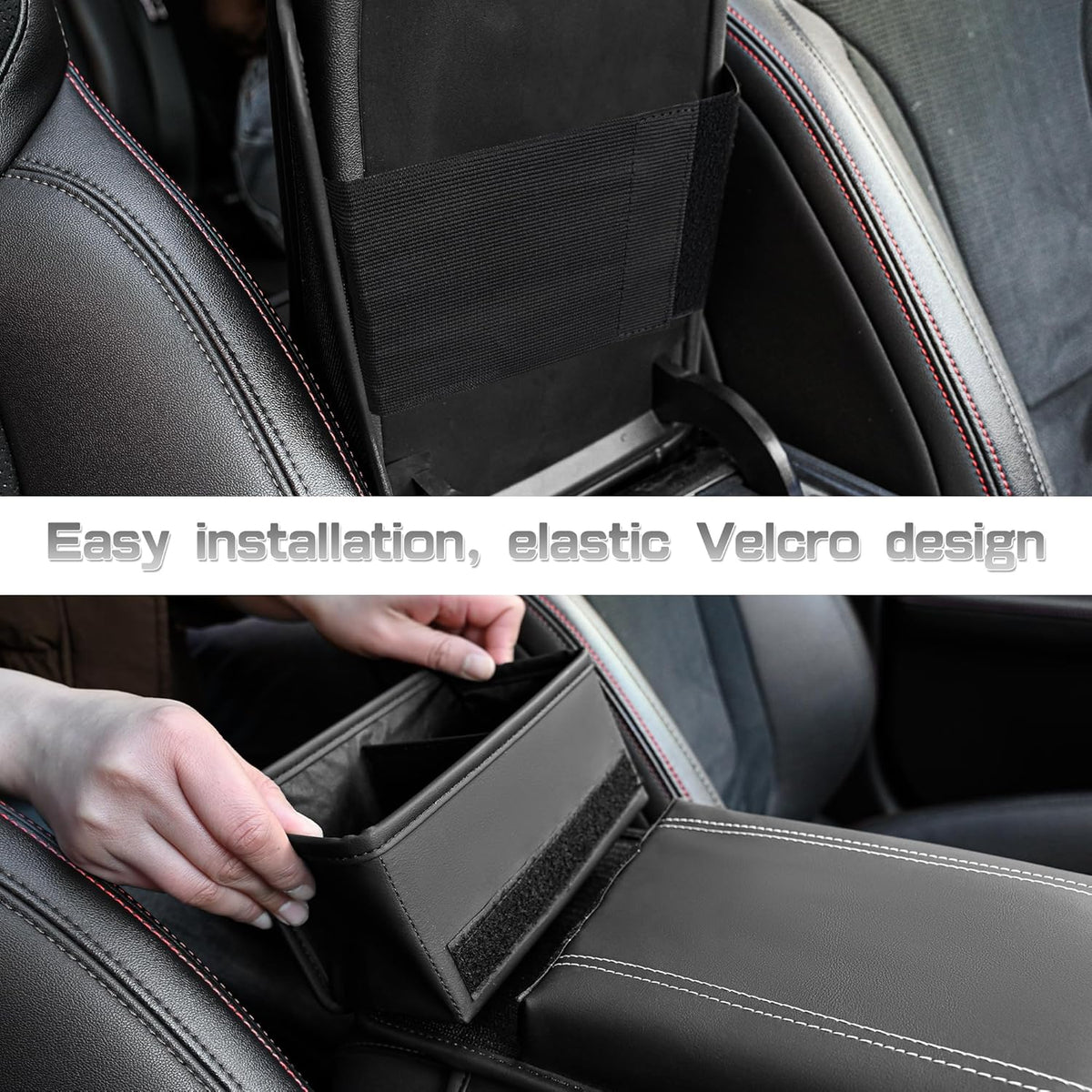 JEYODA Upgraded Car Armrest Cover,Premium Leather Car Armrest Cover Cushion with Storage Holder, Caddy for car (red)