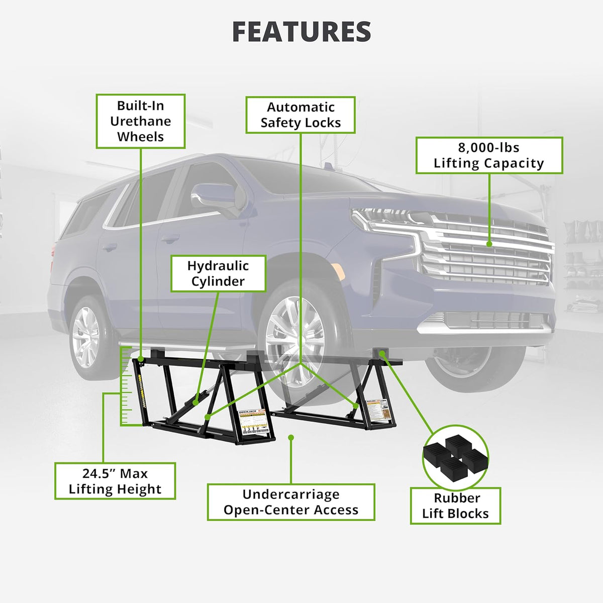 QuickJack 8000TL Portable Car Lift with 8,000lb Capacity, with 110V Power Unit, Safe & Portable Design Garage Lift for Home, Garage, Shop, or Mechanic Auto Repair