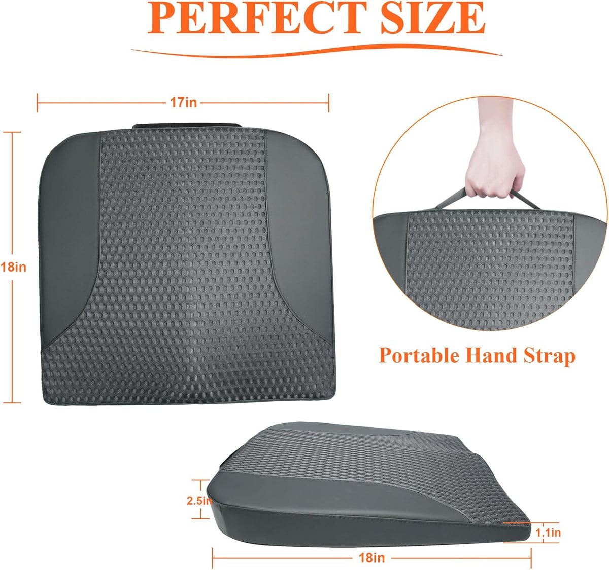 kingphenix Premium Car Seat Cushion, Memory Foam Driver Seat Cushion to Improve Driving View- Coccyx & Lower Back Pain Relief- Seat Cushion for Car, Truck, Office Chair (Dark Gray Mesh Cloth)