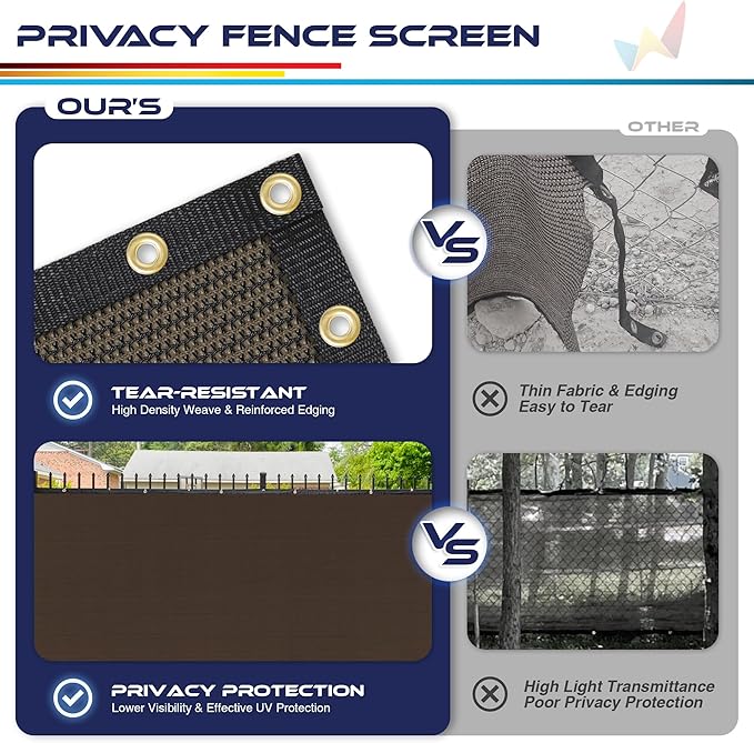 Windscreen4less Privacy Fence Screen Heavy Duty Windscreen Fencing Mesh Fabric Shade Net Cover with Brass Grommtes for Outdoor Wall Garden Yard Pool Deck, 8'x147' Brown