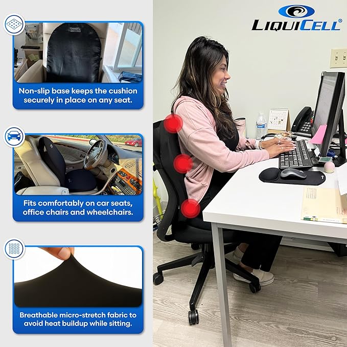 ERGO21 Lumbar Support Pillow for Office Chair, Car, Driving Seat, Auto, Lower Back Pain | Great Back Support with Liquid Filled Membranes | Small Size, (18" W x 18”x 1.5”)