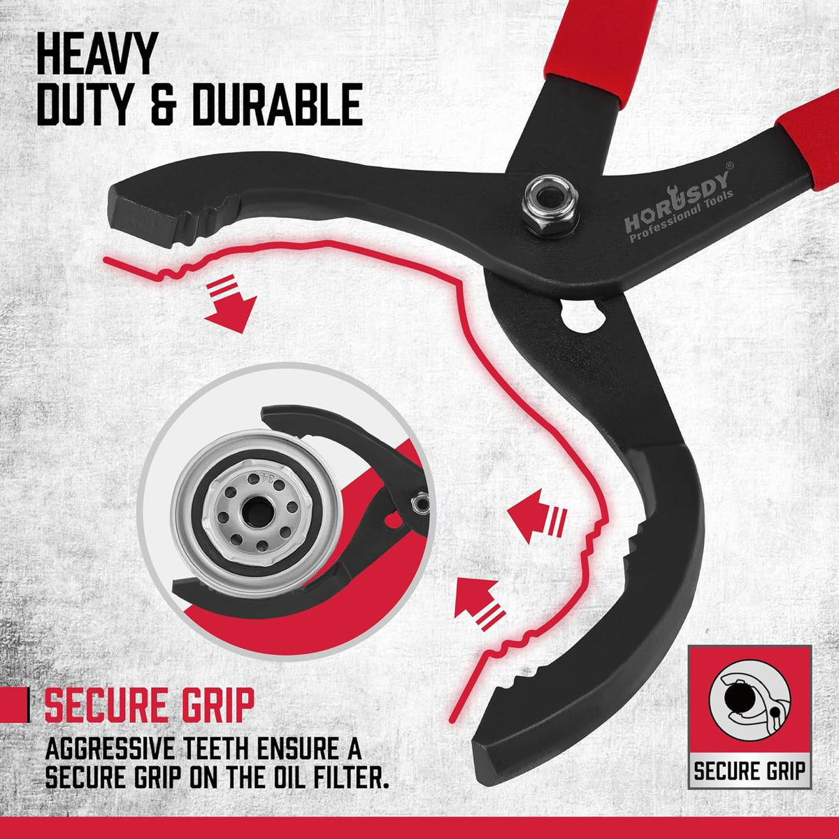 HORUSDY 12" Adjustable Oil Filter Pliers, Adjustable Oil Filter Wrench Removal Tool (Red)