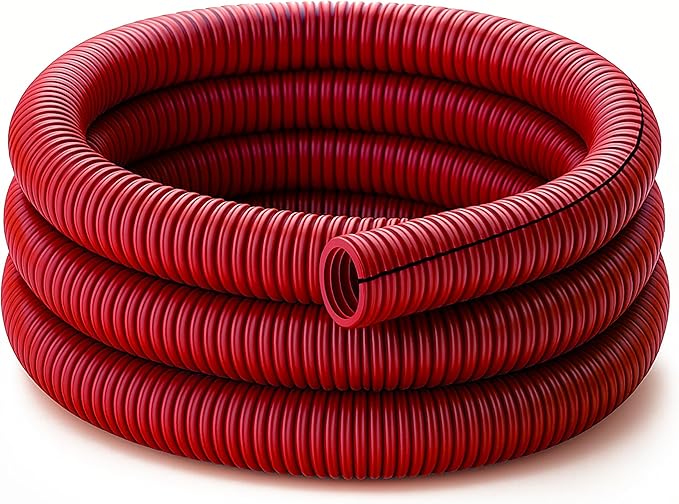 Electriduct Split Wire Loom Tubing Polyethylene Corrugated Flexible Conduit - 2" Nominal Size - 25 Feet - Red