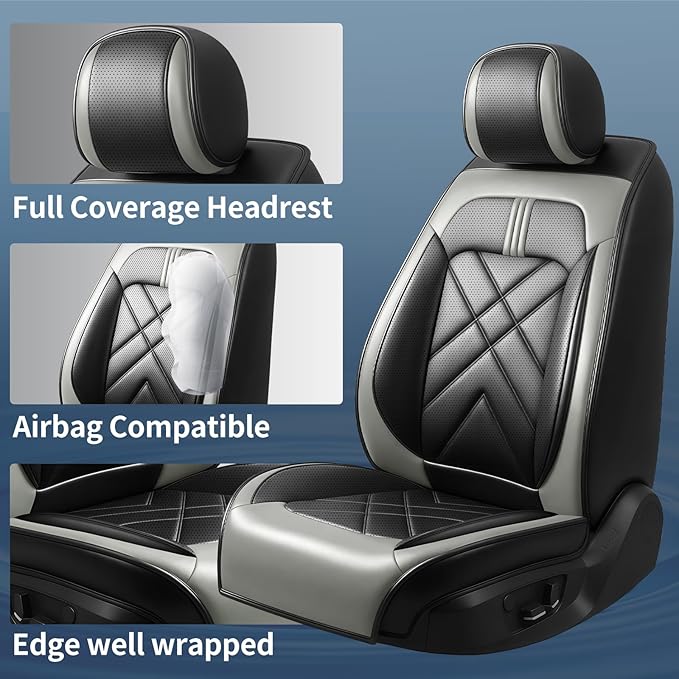 CX-5 Car Seat Covers Custom Fit for Mazda CX-5 2013-2025 2026, Full Coverage Leather Waterproof Breathable Seat Covers, Automotive Seat Protectors, Airbag Compatible(Full Set Seats, Black Gray)