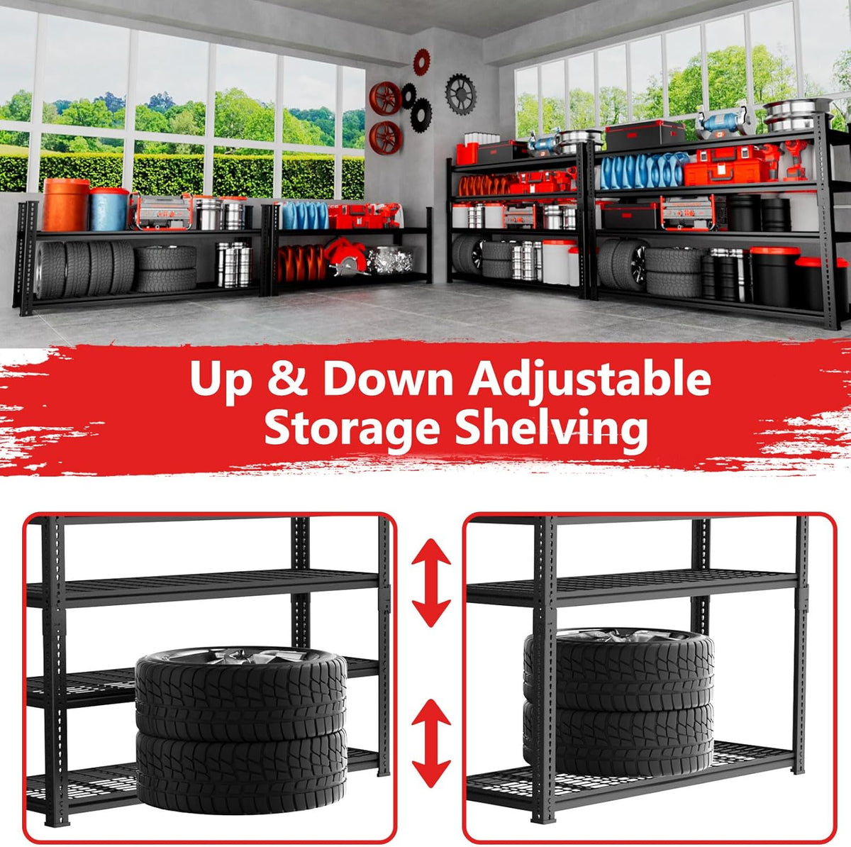 Storage Shelves 4PCS, Garage Shelving Heavy Duty 2640LBS Capacity, 48"L x 18"W x 60"H Adjustable Metal Shelving Organizer Wire Rack, 4 Tier Utility Shelf Unit for Pantry Closet Warehouse Organization