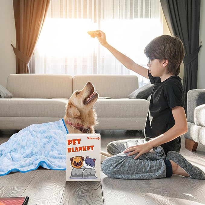 Blue Dog Blanket for Puppy Accesssories Boy, Blue Dog Stuff for Small Kitten Indoor Cats, Washable Soft Puppy Essentials Supplies