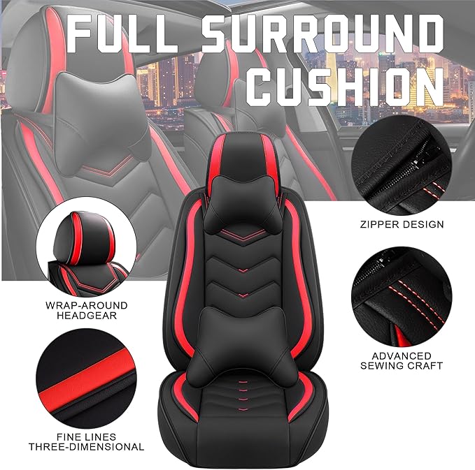 CTDS Car Seat Covers for Nissan Sentra 2000-2026, Stylish Sport Seat Cover, Premium Nappa Leather Car Seat Cover. Automobile Seat Covers Sets.(Luxury 2 Seats/Black Red)