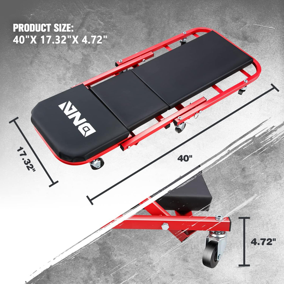 ‎DNA MOTORING TOOLS-00186 40 Inches 2 IN 1 Rolling Folding Car Creeper/Seat, 6 Pcs 2" Casters, 150kg Weight Capacity, Red