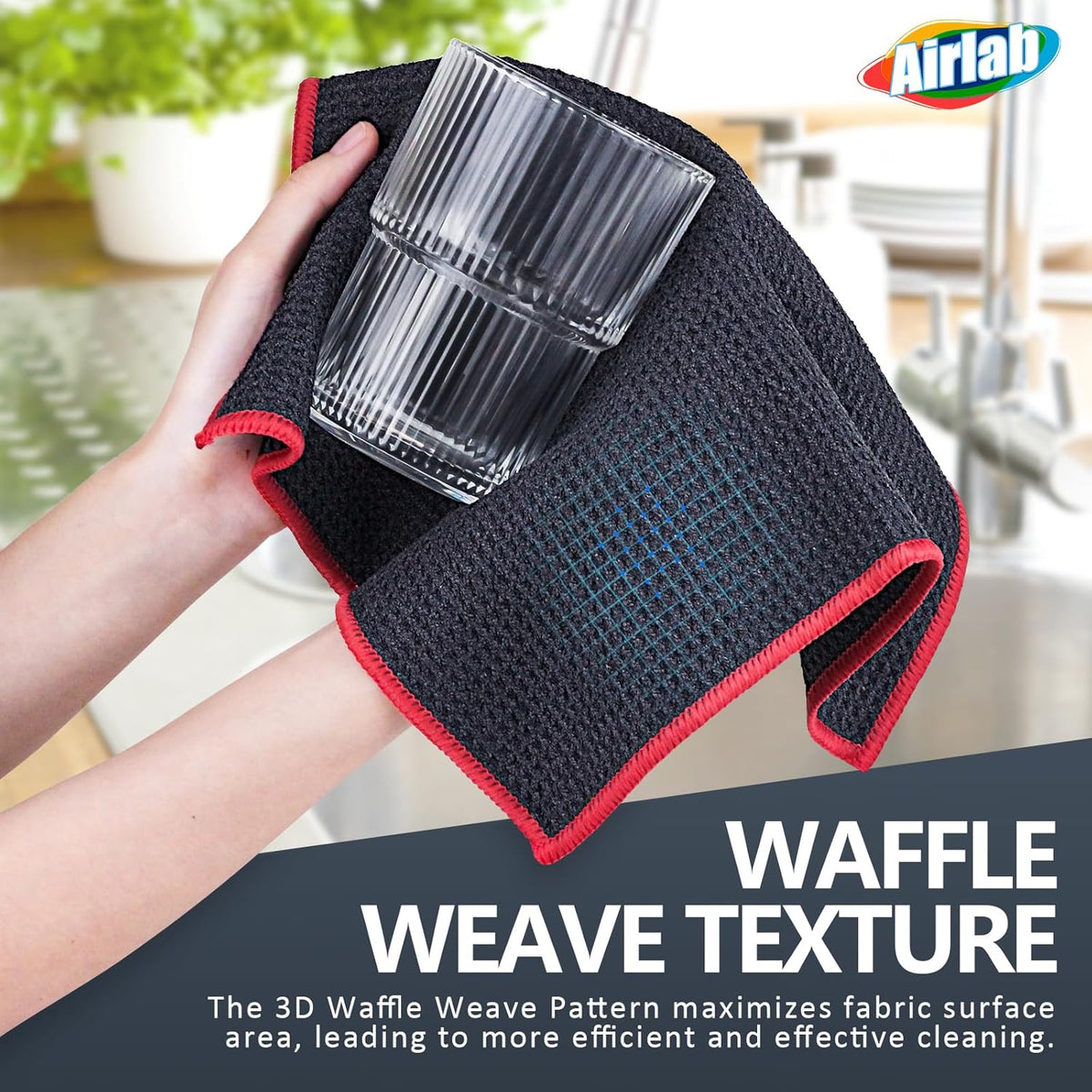 Airlab Microfiber Cleaning Cloth Waffle Weave Dust Rags for Household Kitchen Towel Absorbent Quick Drying Cleaning Rags Streak Free Lint Free, 6 Pack,12 x 12 Inches, Grey