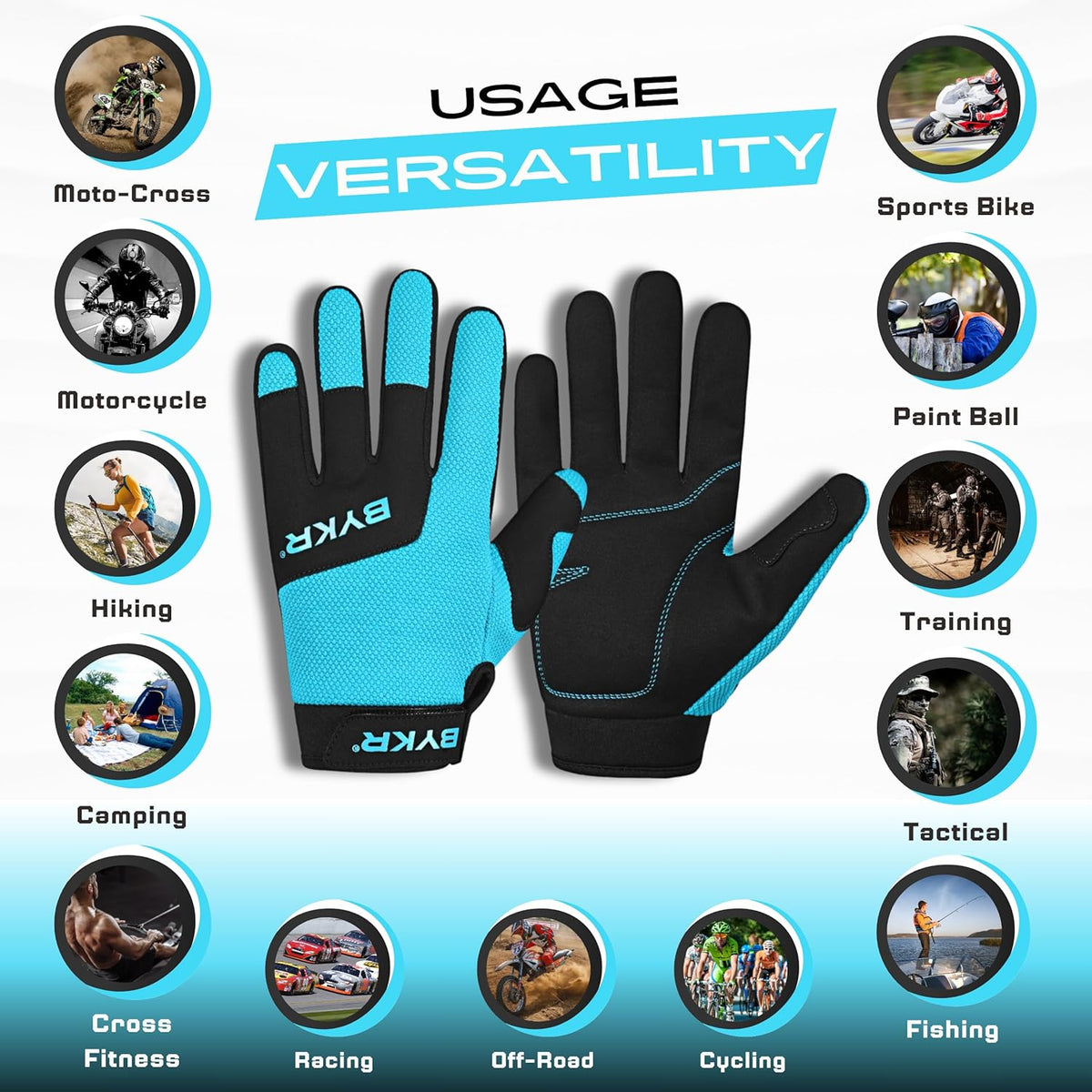 BYKR All-Weather Motorcycle Gloves for Men & Women – Protection for Dirt Bike, BMX, MX, and ATV Riding