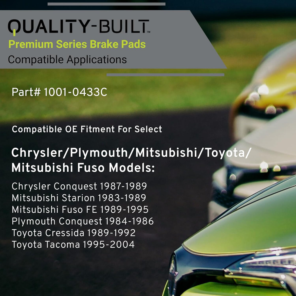 Premium Ceramic Front Brake Pads (1001-0433C) Compatible with 1983-2004 Chrysler/Mitsubishi/Mitsubishi Fuso/Plymouth/Toyota (Conquest/Cressida/FE/Starion/Tacoma)
