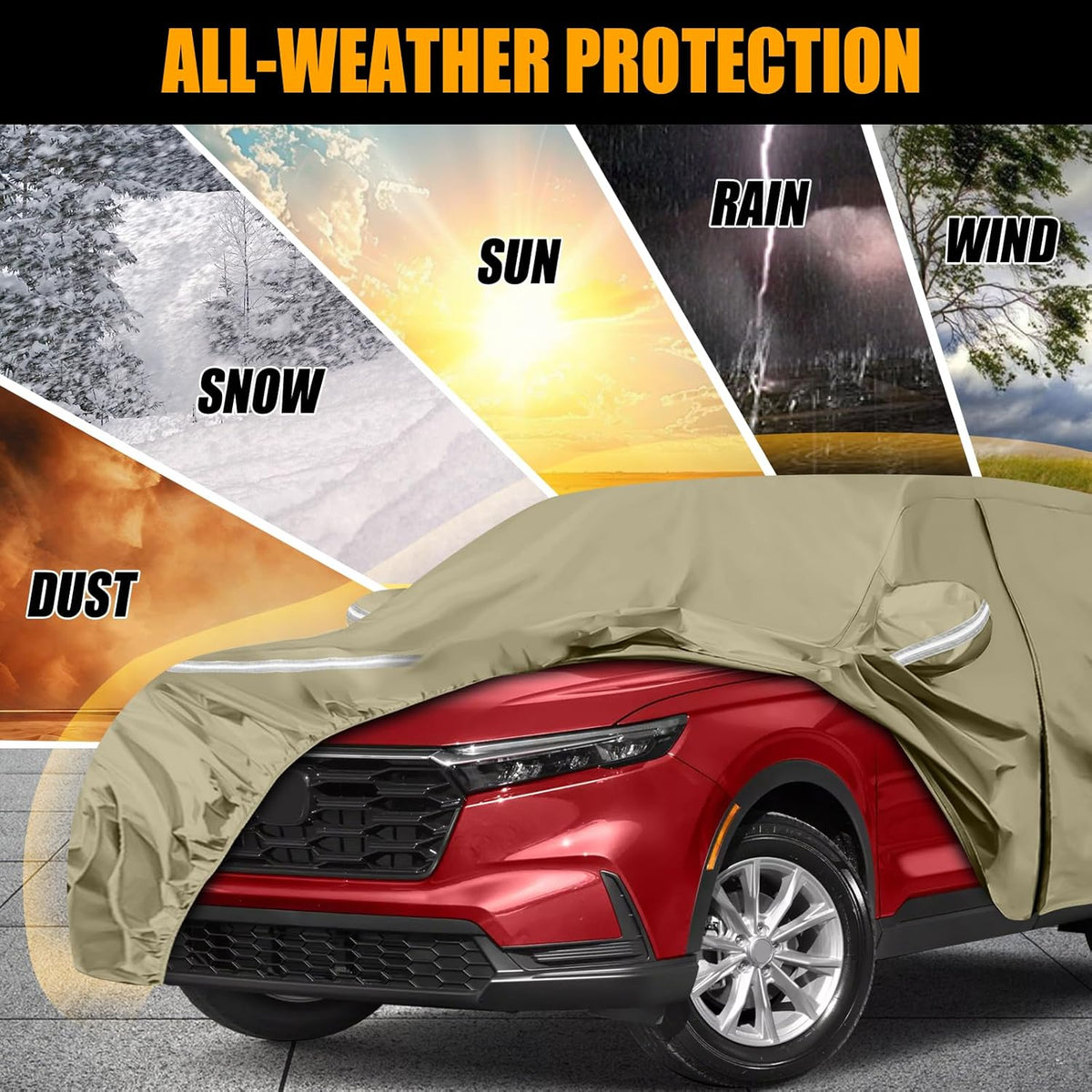 Waterproof Car Covers Replace for 2002-2025 Honda CRV, Multilayer Heavy Duty with Cotton Liner All Weather Car Cover with Zipper Door, Windproof Bands for Snow Rain Dust Protection