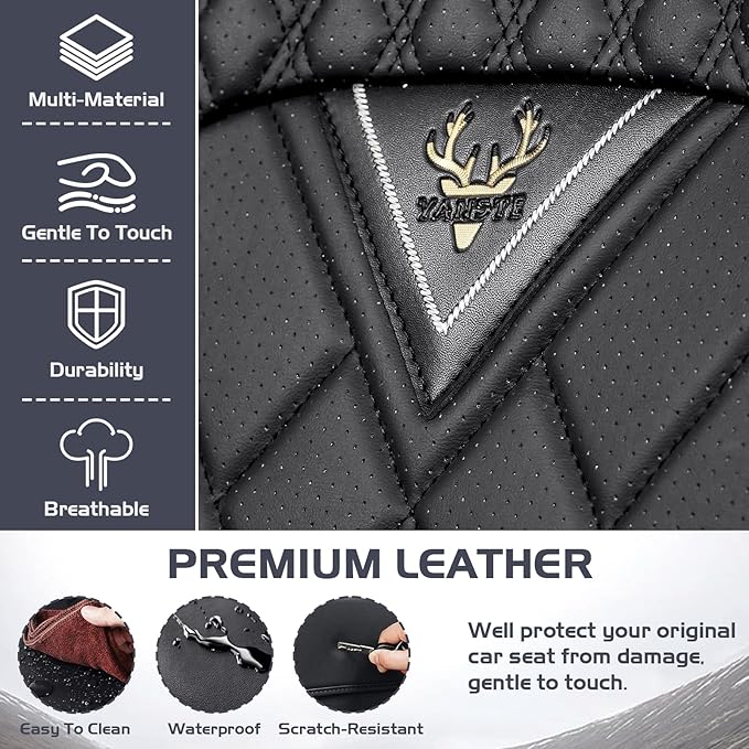 Truck Seat Covers for Nissan Frontier 2009-2026, Waterproof Premium Leather Full Coverage Car Seat Cover, Muscle Sport Style Auto Interior Seat Cover Sets (Front Set/Black)
