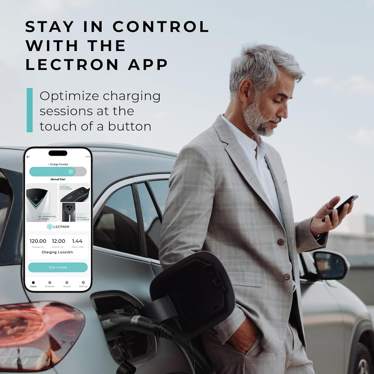 Lectron Level 1 J1772 EV Charger (WiFi) with App Control - 120V, 12 Amp, & 16 ft Cord - Portable Charger for J1772 EVs with NEMA 5-15 Plug - Compatible with All J1772 Evs