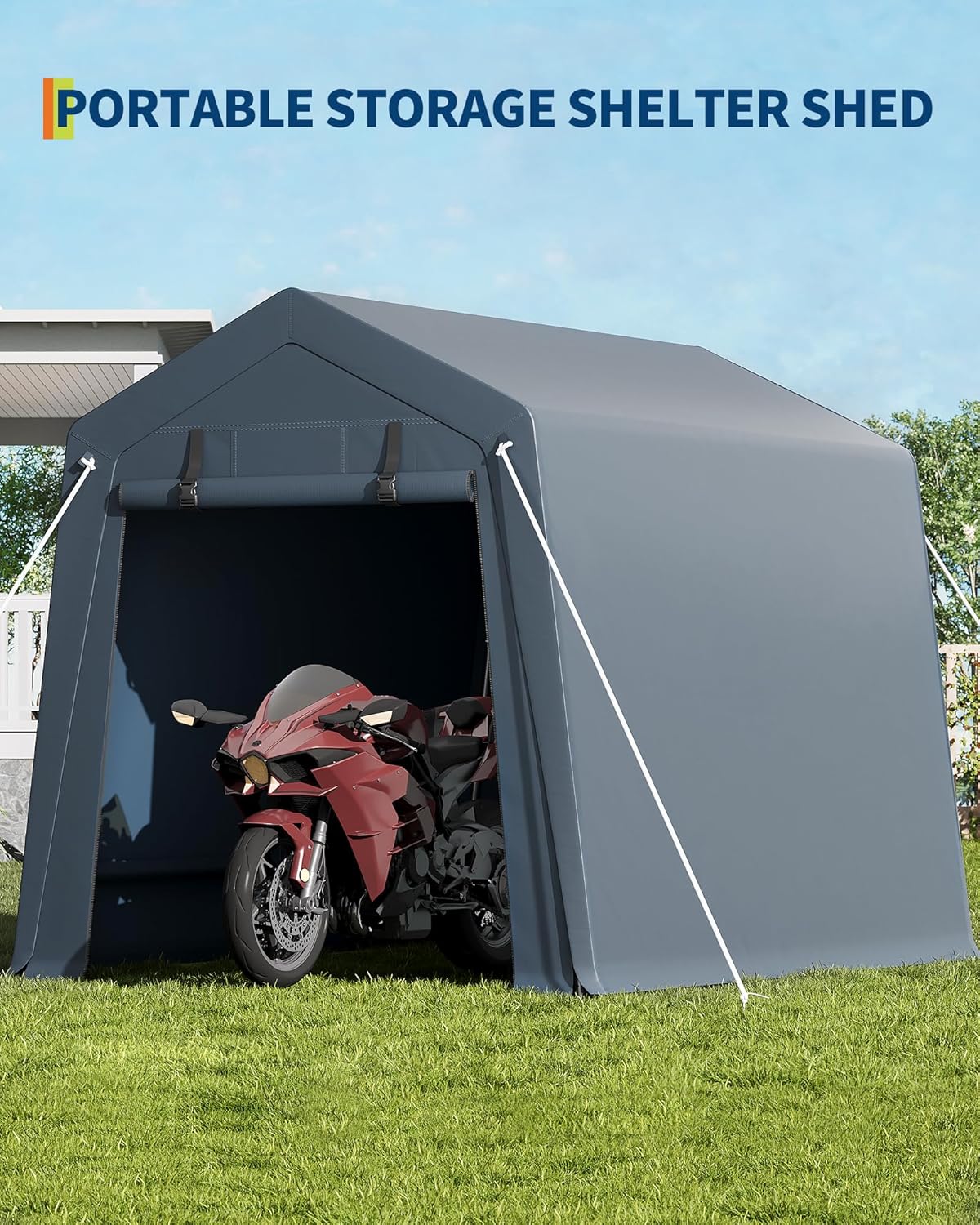 6x8 Ft Carport Heavy Duty Tent with Roll-Up Windows, Portable Garage with Removable Sidewalls & Doors, Car Canopy All-Season Tarp for Car Boat Truck Motorcycle, Grey