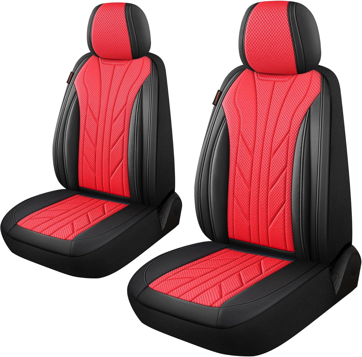 CAROMOP Luxury Faux Leather&Fabric Car Seat Covers 2 Front Seats with Breathable 3D Foam Back Support, Universal Seat Covers for Cars,Trucks,SUVs, Front Armrests Compatible(Black/Red)