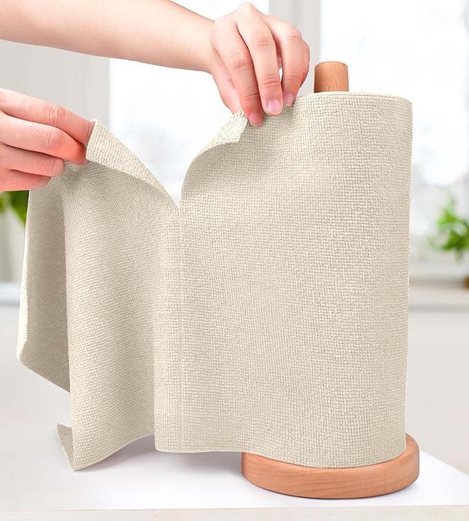 KitchLife Microfiber Cleaning Cloth Roll - Tear-Away Reusable Microfiber Paper Towels, Lint-Free, Washable, 20 Sheets for Kitchen, Car, Dishes, and Sensitive Surfaces (Sand Beige)