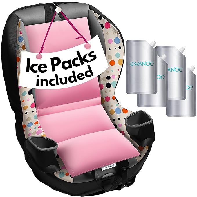 Swanoo Car Seat Cooling Pad, Stroller Cooling Pad with 8 Ice Pack for Babies Toddler and Kids, Sun and Heat Cover Protector for Summer Carseat Cooler Liner Pink