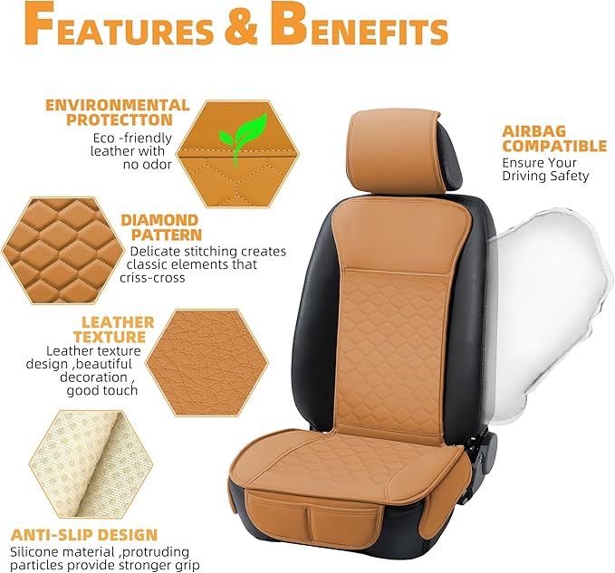 Elantrip Car Seat Cover Full Set Leather Car Seat Protector Universal fit for Most Cars SUVs and Trucks Water Proof Front and Rear Seat Protector Whiskey Color