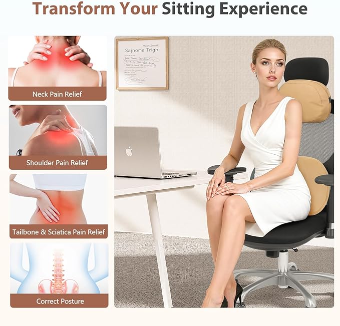 FLORICH Car Headrest and Lumbar Support Double-Sided Suede & Leather Neck Rest Cushion with Back Support Breathable Car Seat Headrest and Lumbar Support for Car Office Chair Fatigue Relief, Brown