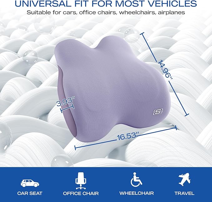 Skechers Women’s Lumbar Pillow,Memory Foam Lumbar Support Pillow for Office,Chair Lower Back Pain Relief Lumbar Pillow,Ergonomic Design Back Support Pillow for Office Chair,Car,Home,Travel,Purple