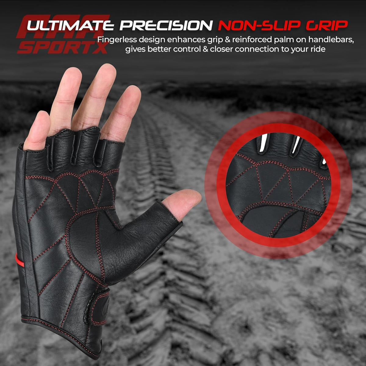 aasportx Motorcycle Gloves - Men's Leather Motorbike Gloves with Touchscreen Function - Non-Slip Pads for Men & Women