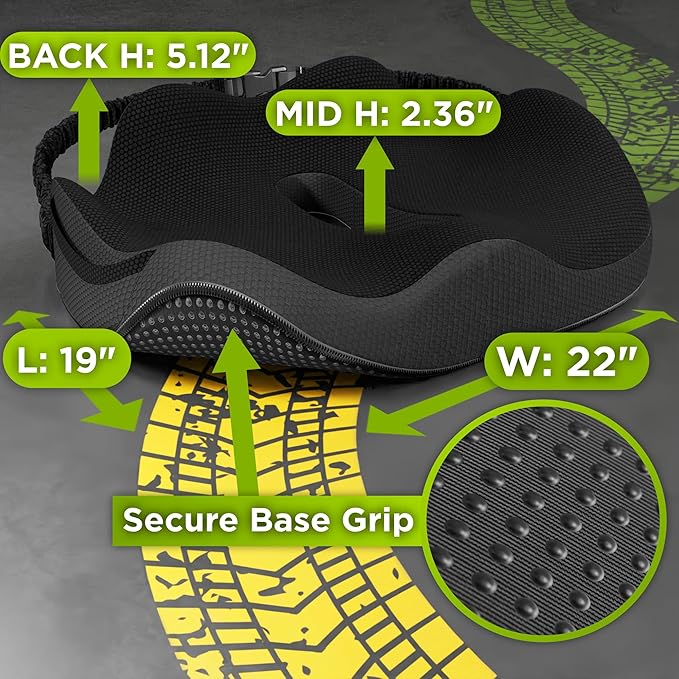 XL Truck Seat Cushion for Truck Driver Seat Cushion - Upgraded Back Support, CertiPUR-US® Certified - Thick Memory Foam, Pain Relief for Hours of Driving, Trucker Approved Big Rig - Black