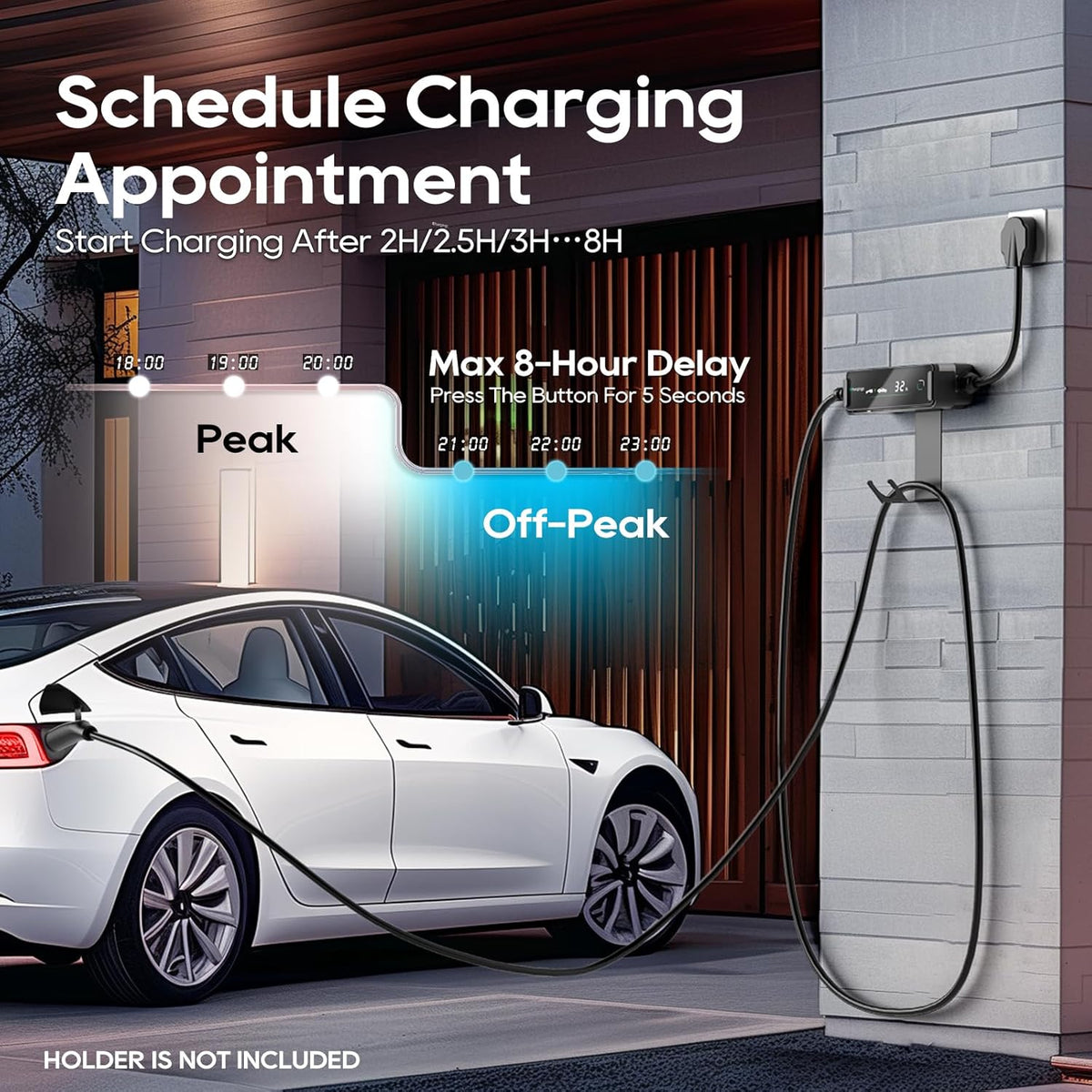 Level 1-2 Tesla Charger (32A,240V,NEMA 14-50P) with 25FT Charging Cable,ETL & FCC Listed,Home/Outdoor Portable Tesla Charger for All Tesla Models 3/Y/S/X/Cybertruck,Timing Delay