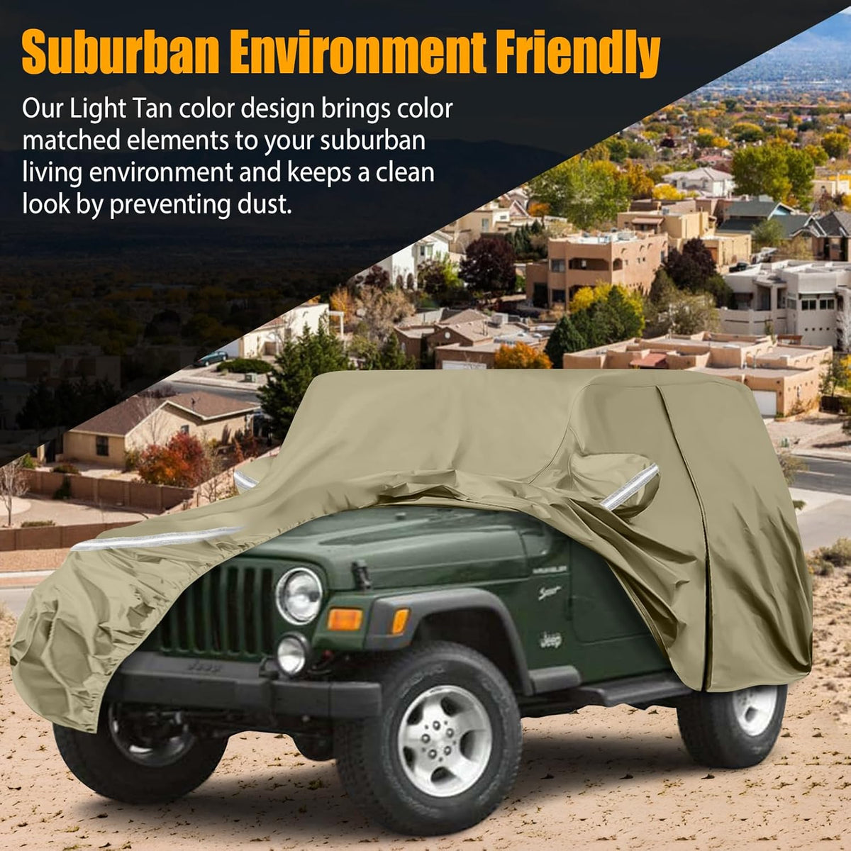Waterproof Car Covers Replace for 1987-2006 Jeep Wrangler, Multilayer Heavy Duty with Cotton Liner All Weather Custom-fit Car Cover with Zipper Door, Windproof Bands for Snow Rain Dust Protection