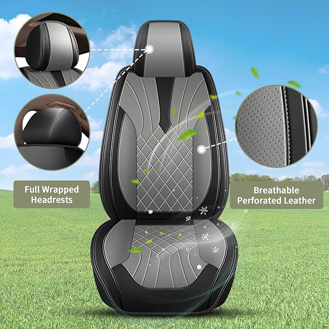 Full Set Car Seat Covers for Nissan Murano 2011-2025 2026: Breathable Perforated Leather Seat Cover (Black&Grey)