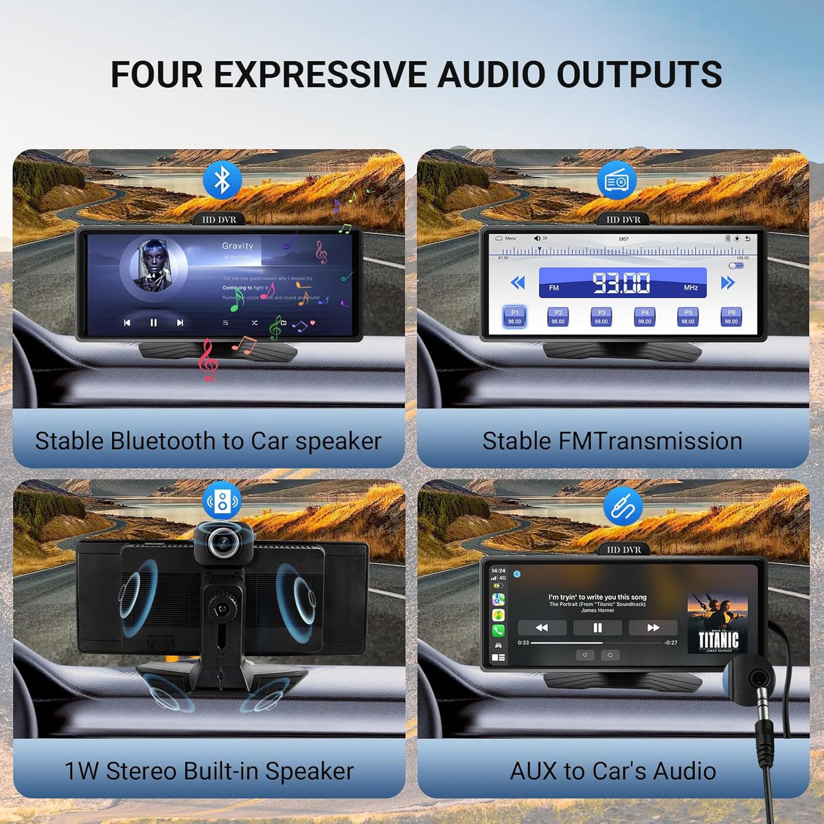 ‌9.26 Inch Wireless Apple CarPlay & Android Auto Car Display with 1080P Dash Cam & Backup Camera All-in-One Smart Car Stereo Free 64GB SD Card