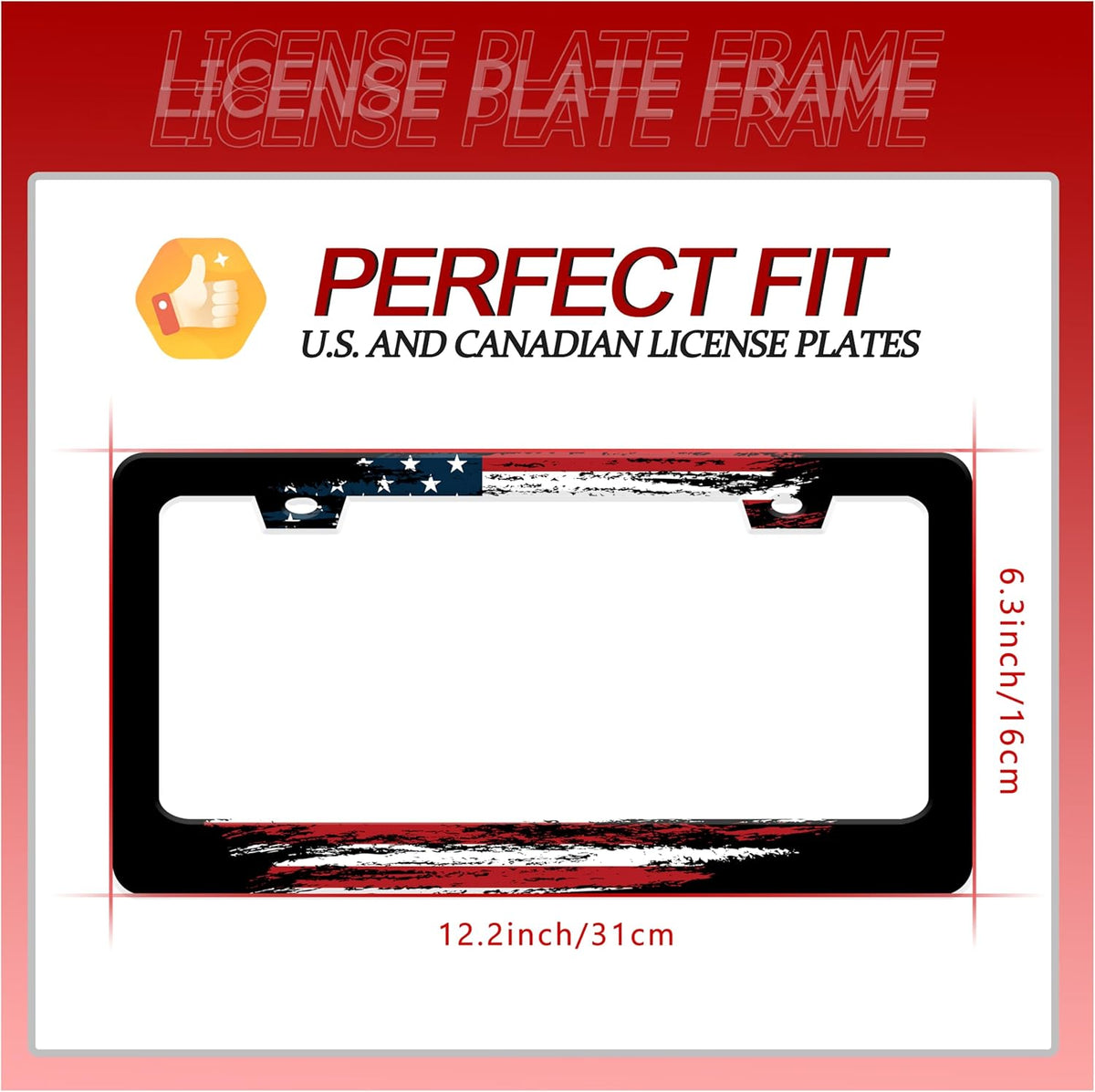 Personalized License Plate Frame American Flag Stainless Steel Accessory Patriotic License Plate Holder Funny Car Decorative 2 Holes Screws Fits Us Standard License Plates 12.2 X 6.3 in for Men Women