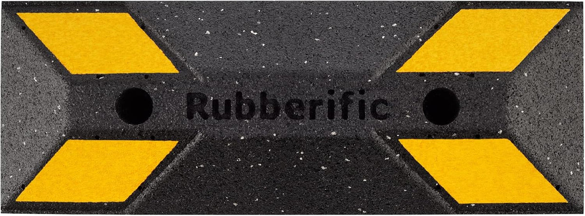 Rubberific Heavy Duty Rubber Parking Stop Durable Easy to Install Reflective Parking Curb Garage Car Stopper for Indoor and Outdoor Use (4 Pack)