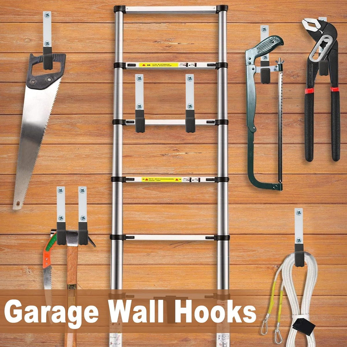 Heavy Duty Utility Hooks, 6 Pack Steel Wall Mounts for Storage, Ladder & Garden Tools (6 Medium)