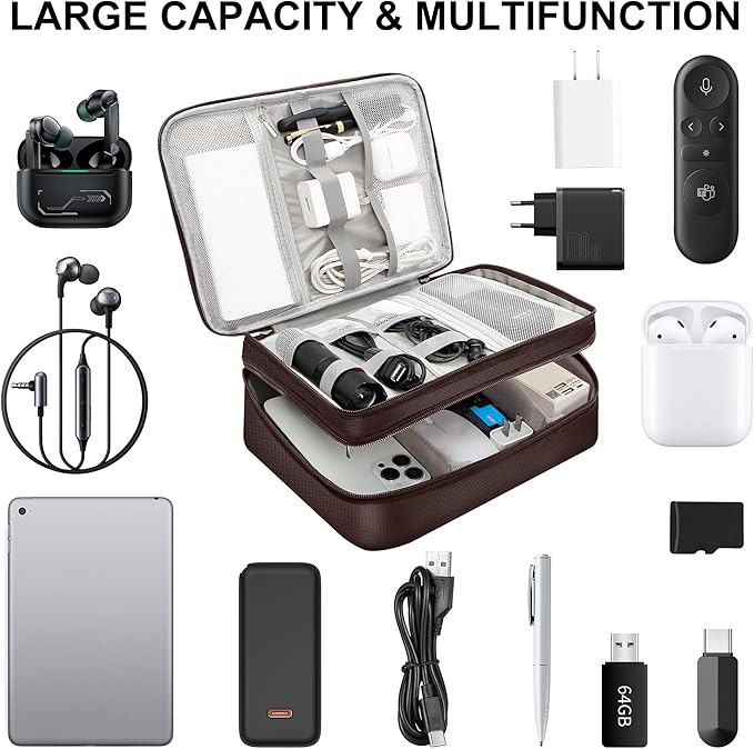CILLA Electronic Organizer Travel Case, Travel Cord Organizer Case Portable Waterproof Cable Organizer Bag for Charger, Cord, USB, Power Bank, Earphone