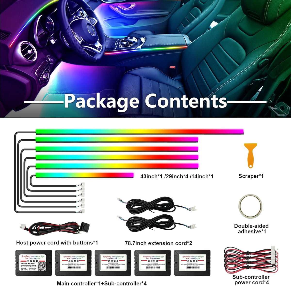 WEBUPAR Dreamcolor Acrylic Car Lights, 6 in 1 LED Strip Lights with APP Control and 213 Color Modes, Decorative Lights, Neon Ambient Lighting Kits