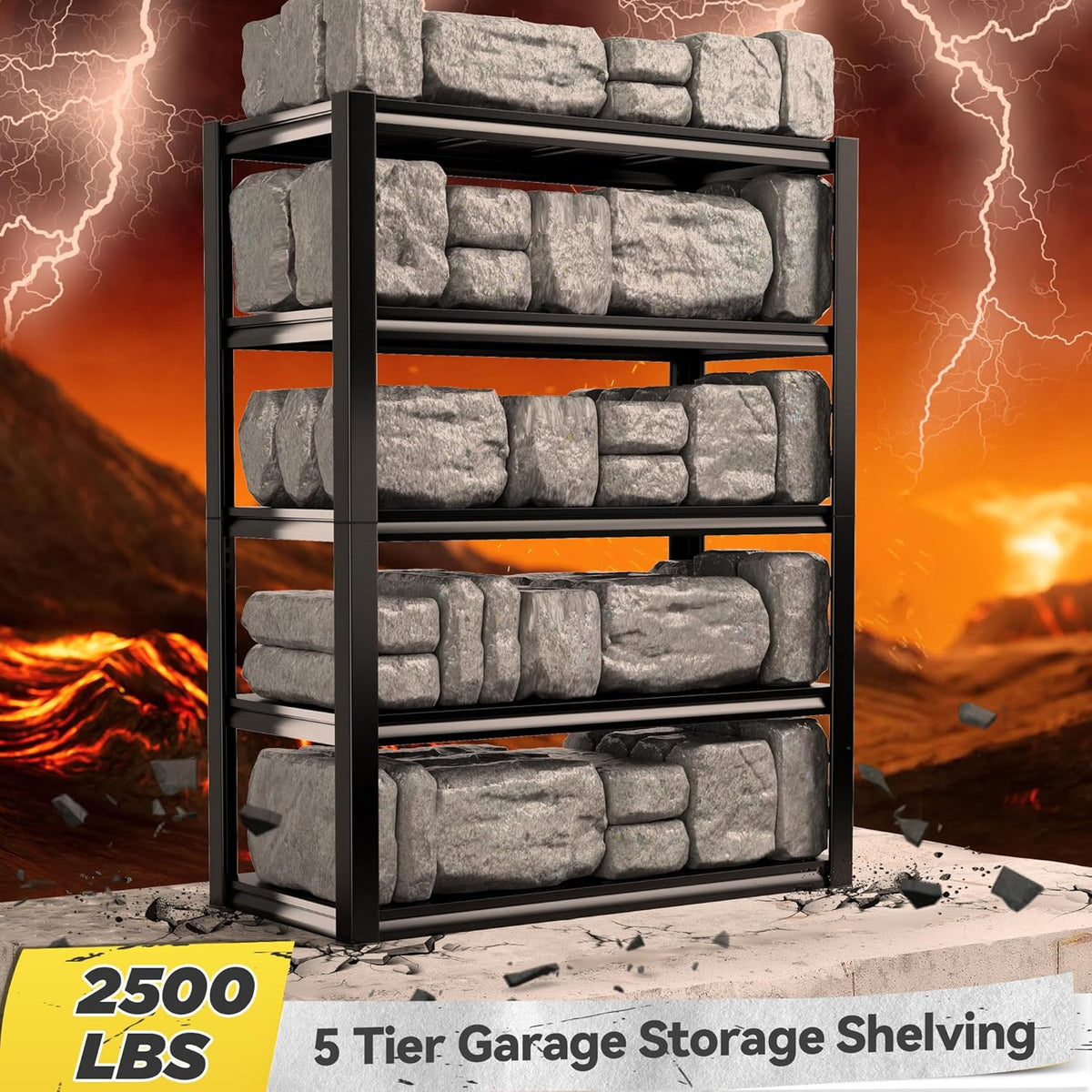 REIBII Garage Shelving Heavy Duty Storage Shelves, Extra Large Adjustable Storage Rack with 5 Tier Metal Shelving Unit, 2500LBS Loads Heavy Duty Shelf, Easy Assembly, 4 Pack