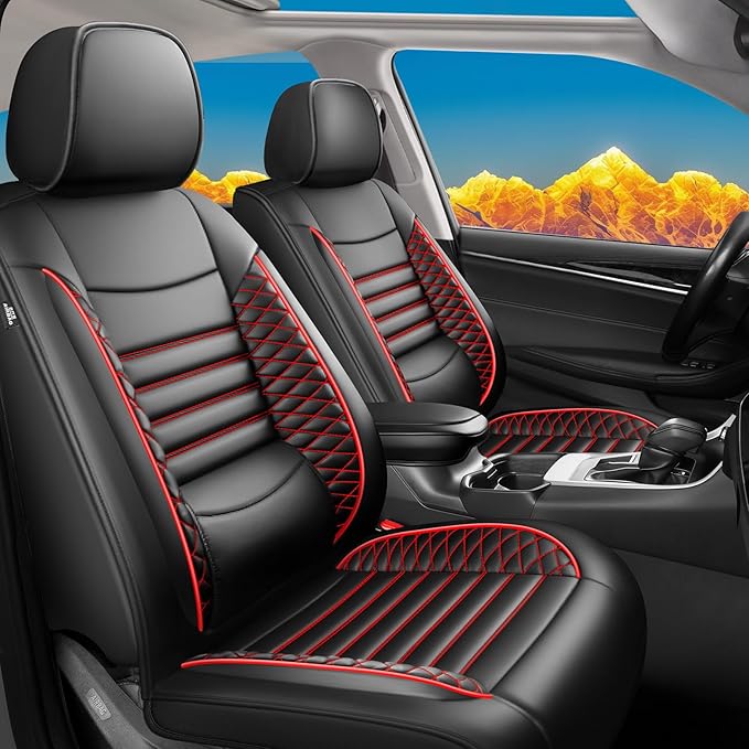 Fit Venue Car Seat Covers for Hyundai Venue 2020-2024 2025 2026 - Upgraded Premium Waterproof & Breathable Leather,Airbag Compatible, All-Weather Seat Cushion Protector (Full Set,Black+Red)